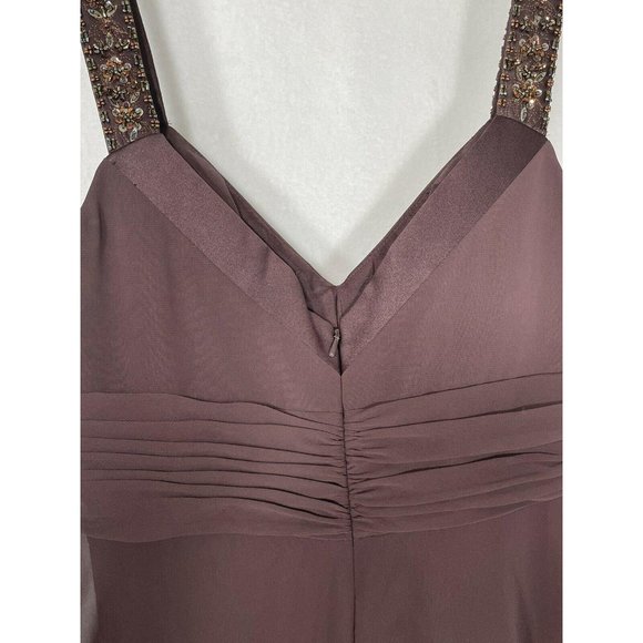 DAVIDS BRIDAL BROWN CHIFFON SZ 4 SLEEVELESS - Picture 5 of 9